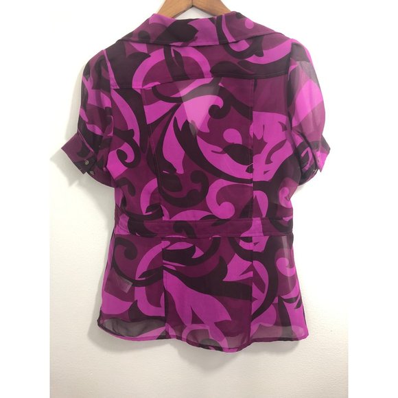 Banana Republic Pink Camo Ruffled Button Down shirt size medium - Picture 3 of 5